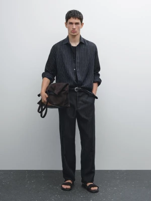 Koszula W Prążki Ze 100% Lnu - Granatowy - - Massimo Dutti - Mężczyzna