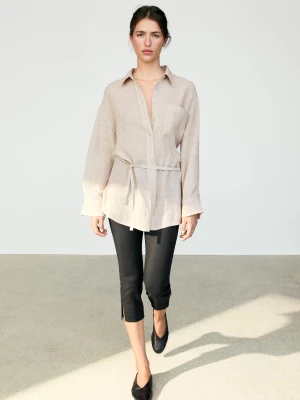 Koszula Wierzchnia Gofrowana 100% Len - Piaskowy - - Massimo Dutti - Kobieta