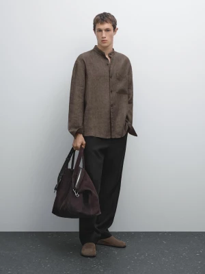 Koszula Wierzchnia Relax Fit Ze Stójką - Brązowy - - Massimo Dutti - Mężczyzna