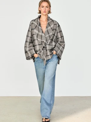 Koszula Wierzchnia W Kratę Z Wiązaniem - Szary Średni - Massimo Dutti - Female