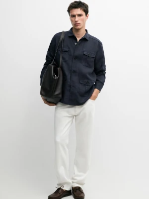 Koszula Wierzchnia Z Detalami Kieszeni Z Ciężkiego Lnu - Granatowy - - Massimo Dutti - Mężczyzna