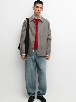 Koszula Wierzchnia Z Domieszką Wełny Z Guzikami - Norkowy - Massimo Dutti - Male