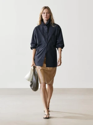 Koszula Wierzchnia Z Kieszenią Z Bawełnianej Mieszanki - Granatowy - - Massimo Dutti - Kobieta