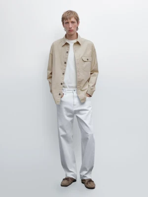 Koszula Wierzchnia Z Kieszenią Ze 100% Bawełny - Jasny Beż - - Massimo Dutti - Mężczyzna