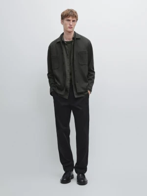 Koszula Wierzchnia Z Kieszeniami Na Guziki - Khaki - - Massimo Dutti - Mężczyzna