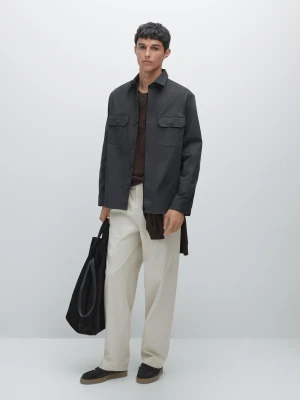 Koszula Wierzchnia Z Kieszeniami Z Bawełnianej Mieszanki - Granatowy - - Massimo Dutti - Mężczyzna