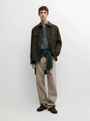 Koszula Wierzchnia Z Kieszeniami Z Lnu - Zielony - - Massimo Dutti - Mężczyzna