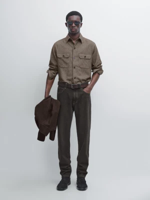 Koszula Wierzchnia Z Kieszeniami Z Mieszanki Wełny - Brązowy - - Massimo Dutti - Mężczyzna