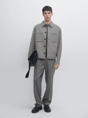 Koszula Wierzchnia Z Kieszeniami Z Mieszanki Wełny - Jasnoszary - - Massimo Dutti - Mężczyzna