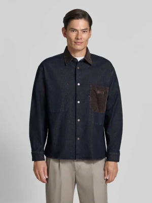 Koszula wierzchnia z kołnierzykiem typu kent w imitacji sztruksu i naszywką z logo Armani Exchange Jeansowy niebieski