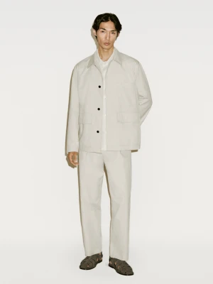 Koszula Wierzchnia Z Krepy Z Mieszanki Bawełny − Limited Edition - Popielaty - - Massimo Dutti - Mężczyzna