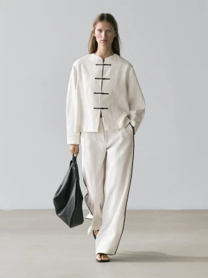 Koszula Wierzchnia Z Lnu Z Guzikami - Surowy - Massimo Dutti - Female