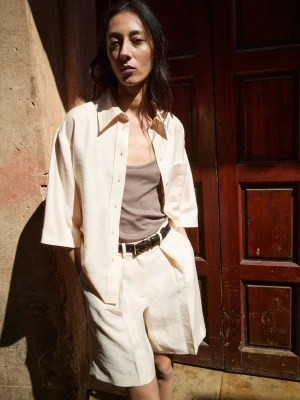 Koszula wierzchnia z lyocellu z kieszenią kremowy / écru - Kobieta - - MANGO