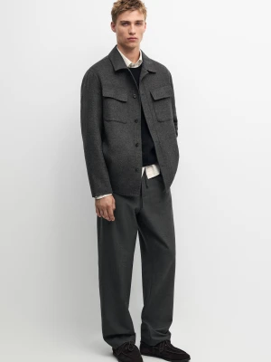 Koszula Wierzchnia Z Mieszanki Wełny Z Kieszeniami - Brudnoszary - Massimo Dutti - Male