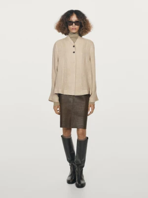 Koszula Wierzchnia Z Mieszanki Wełny Z Widocznymi Guzikami - Beżowy - - Massimo Dutti - Kobieta