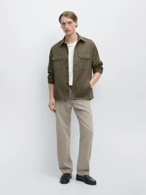 Koszula Wierzchnia Z Ozdobną Kieszenią Z Bawełnianej Mieszanki - Średni Khaki - - Massimo Dutti - Mężczyzna