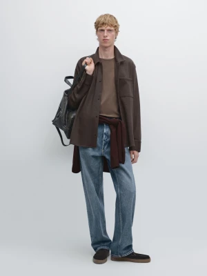 Koszula Wierzchnia Z Zatrzaskami I Kieszenią - Brązowy - - Massimo Dutti - Mężczyzna