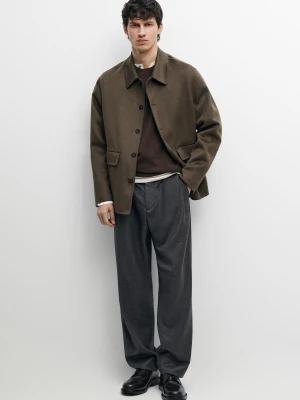 Koszula Wierzchnia Z Podwójnej Tkaniny, 100% Kaszmir - Szarawozielony - Massimo Dutti - Male