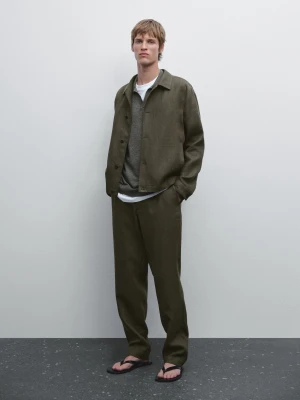 Koszula Wierzchnia Ze 100% Lnu - Khaki - - Massimo Dutti - Mężczyzna