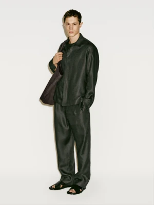 Koszula Wierzchnia Ze 100% Lnu − Limited Edition - Ołowiany - - Massimo Dutti - Mężczyzna