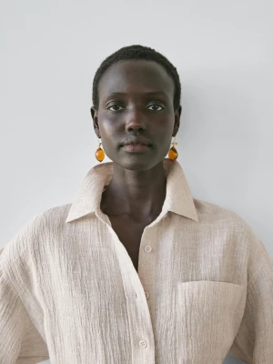 Koszula Wierzchnia Ze 100% Lnu - Piaskowy - - Massimo Dutti - Kobieta