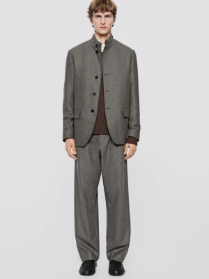 Koszula Wierzchnia Ze 100% Wełny − Total Look − Limited Edition - Ecru Średni - Massimo Dutti - Male
