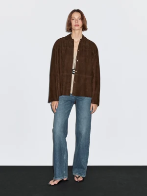 Koszula Wierzchnia Ze Skóry Zamszowej - Brązowy - - Massimo Dutti - Kobieta