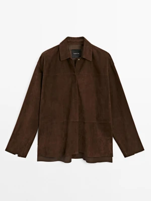 Koszula Wierzchnia Ze Skóry Zamszowej - Brązowy - - Massimo Dutti - Kobieta