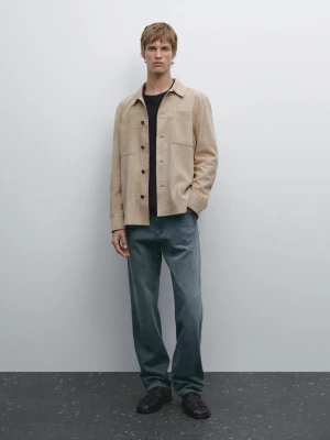 Koszula Wierzchnia Ze Skóry Zamszowej - Jasny Beż - - Massimo Dutti - Mężczyzna