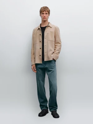Koszula Wierzchnia Ze Skóry Zamszowej - Jasny Beż - - Massimo Dutti - Mężczyzna