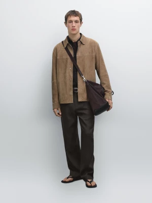 Koszula Wierzchnia Ze Skóry Zamszowej - Norkowy - - Massimo Dutti - Mężczyzna