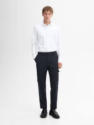 Koszula Z Bawełnianego Diagonalu O Kroju Slim Fit - Biały - - Massimo Dutti - Mężczyzna