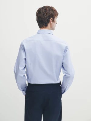 Koszula Z Bawełnianego Diagonalu O Kroju Slim Fit - Błękitny - - Massimo Dutti - Mężczyzna