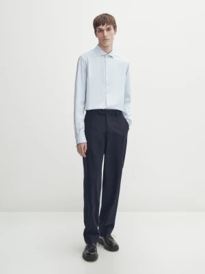 Koszula Z Bawełnianego Diagonalu O Kroju Slim Fit - Błękitny - - Massimo Dutti - Mężczyzna