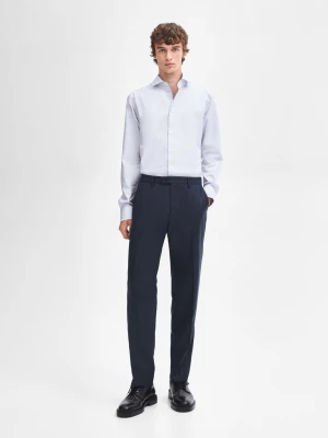 Koszula Z Bawełnianego Diagonalu O Kroju Slim Fit - Błękitny - - Massimo Dutti - Mężczyzna