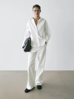 Koszula Z Bawełnianej Popeliny Z Ozdobnymi Zakładkami - Biały - - Massimo Dutti - Kobieta