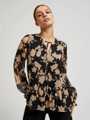 Koszula z beżowym wzorem czarna Moodo