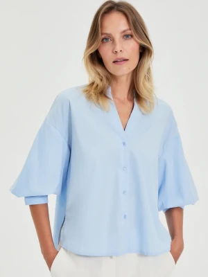 Koszula z bufiastymi rękawami błękitna Moodo