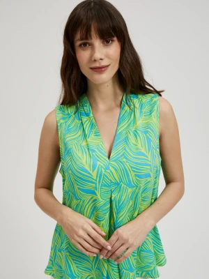 Koszula z dekoltem w serek z tropikalnym wzorem turkusowa Moodo