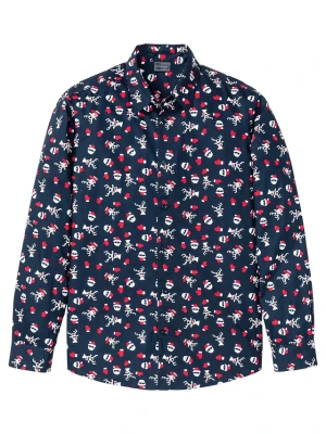 Koszula z długim rękawem i bożonarodzeniowym nadrukiem, Slim Fit BonPrix niebieski