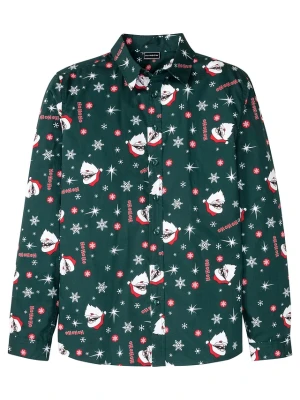 Koszula z długim rękawem i bożonarodzeniowym nadrukiem, z czystej bawełny, Slim Fit BonPrix zielony