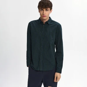 Koszula z długim rękawem w czarno-zieloną kratę House