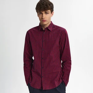 Koszula z długim rękawem w granatowo-czerwoną kratę House