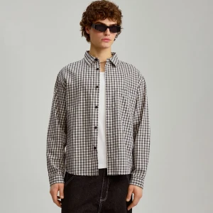 Koszula z długim rękawem w kremowo-czarną kratkę House