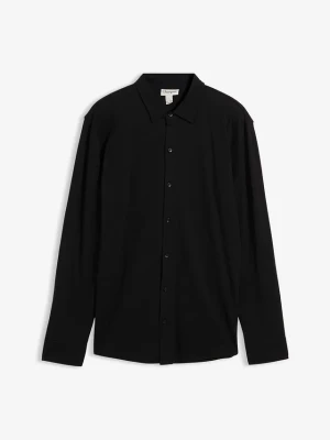 Koszula z długim rękawem, z bawełnianej piki z dużą zawartością stretchu, slim fit BonPrix czarny