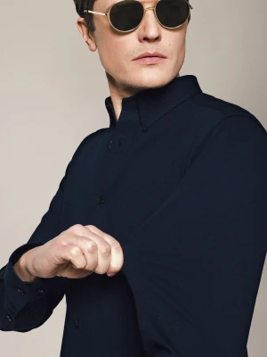 Koszula z Dzianiny Bawełnianej Granatowa Slim Esme Lancerto