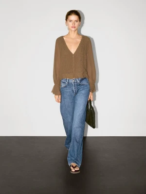 Koszula Z Fakturą I Falbanami - Jansy Khaki - - Massimo Dutti - Kobieta