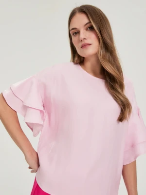 Koszula z falbanami na rękawach różowa Moodo