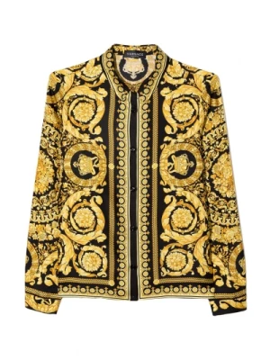 Koszula z jedwabiu z nadrukiem Barocco w kolorze czarnym/złotym Versace