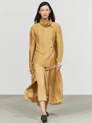 Koszula Z Jedwabiu Z Wysokim Kołnierzem - Żółty Musztardowy - Massimo Dutti - Female